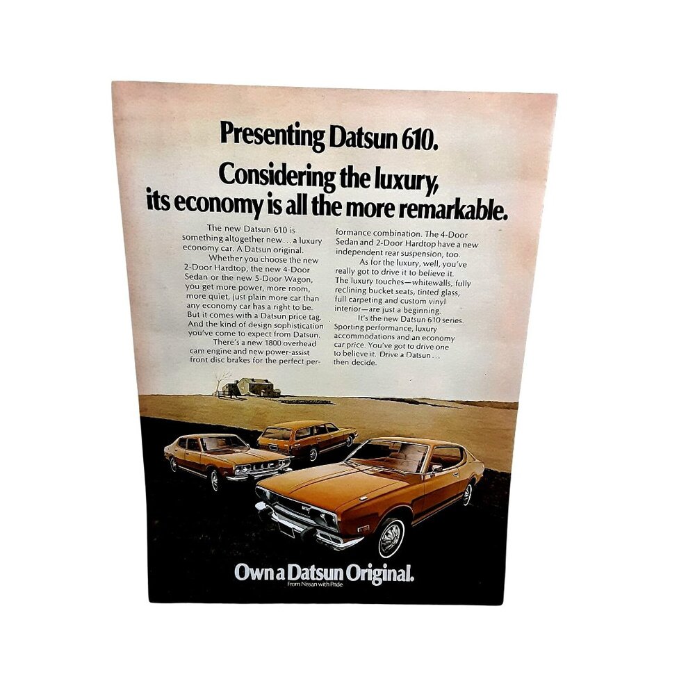 1972 1973 Datsun 610 2 Door 4 Door Wagon car Original Print Ad 70s